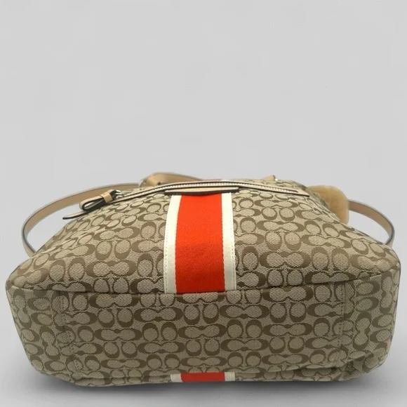 Coach Signature Varsity Stripe Medium Tote Bag – Khaki/Red – Style F27024 - Picture 6 of 16